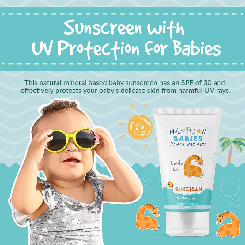 Hamilton Babies: Lively Levi Sunscreen - Baby Sunscreen - 3.3 fl oz / 98 mL - SPF 30, All-Natural, 15% Zinc Oxide, UV Protection, Hypoallergenic, Sulfate-Free, Phthalate-Free, Paraben-Free - BeesActive Australia