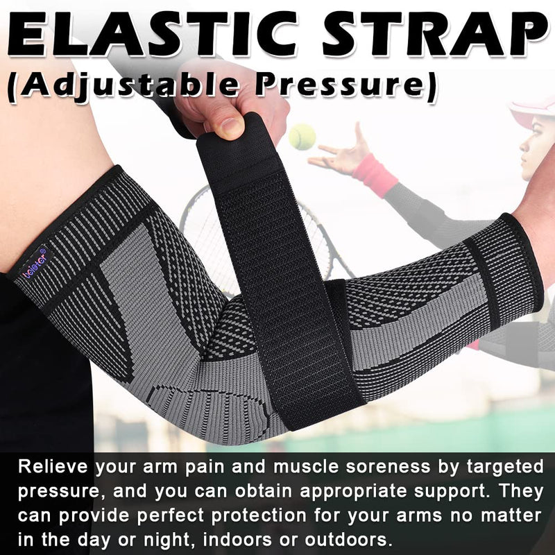 beister Compression Arm Sleeves with Elastic Strap for Men & Women (Pairs), Elbow Braces, 20-30 mmhg Non-Slip Breathable Thick Full Arm Supports for Tennis Elbow, Workouts, Arthritis,Lymphedema,DVT Black L - BeesActive Australia