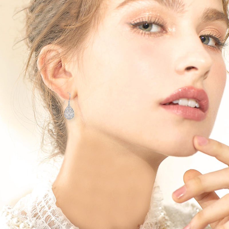 Filigree Teardrop Earrings for Women Sterling Silver Leverback Filigree Dangle Drop Earrings Filigree Flower Jewelry for Girls - BeesActive Australia