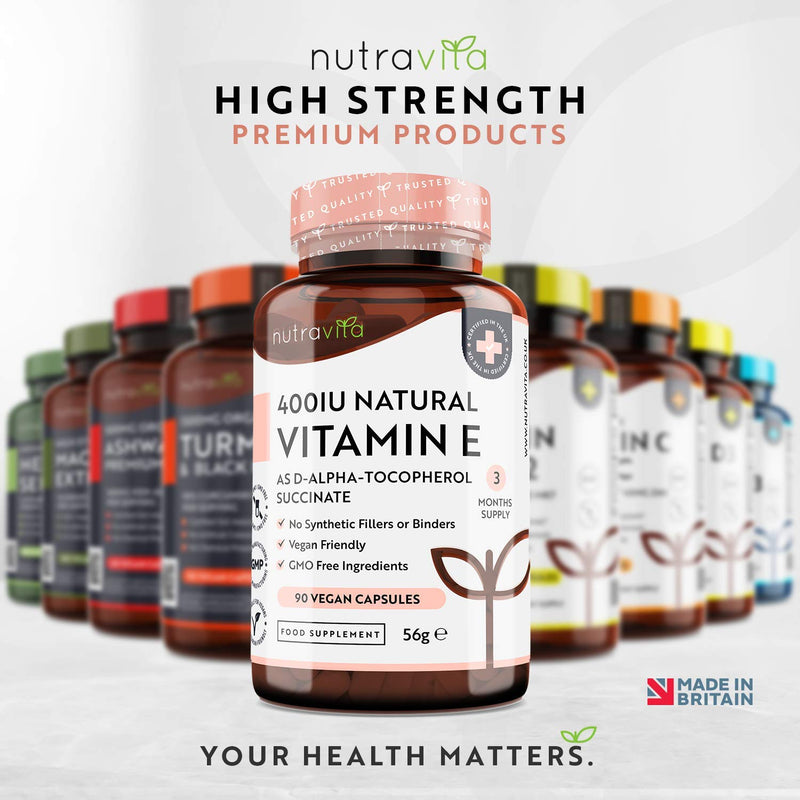 Vitamin E 400IU D-Alpha Tocopherol � 100% Natural Vitamin E � 90 Vegan Capsules � Highly Absorbable � 3 Month Supply � Protects Cells from Oxidative Stress � Made in The UK by Nutravita 90 Count (Pack of 1) - BeesActive Australia