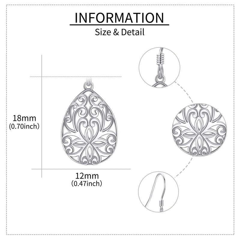 Filigree Teardrop Earrings for Women Sterling Silver Leverback Filigree Dangle Drop Earrings Filigree Flower Jewelry for Girls - BeesActive Australia