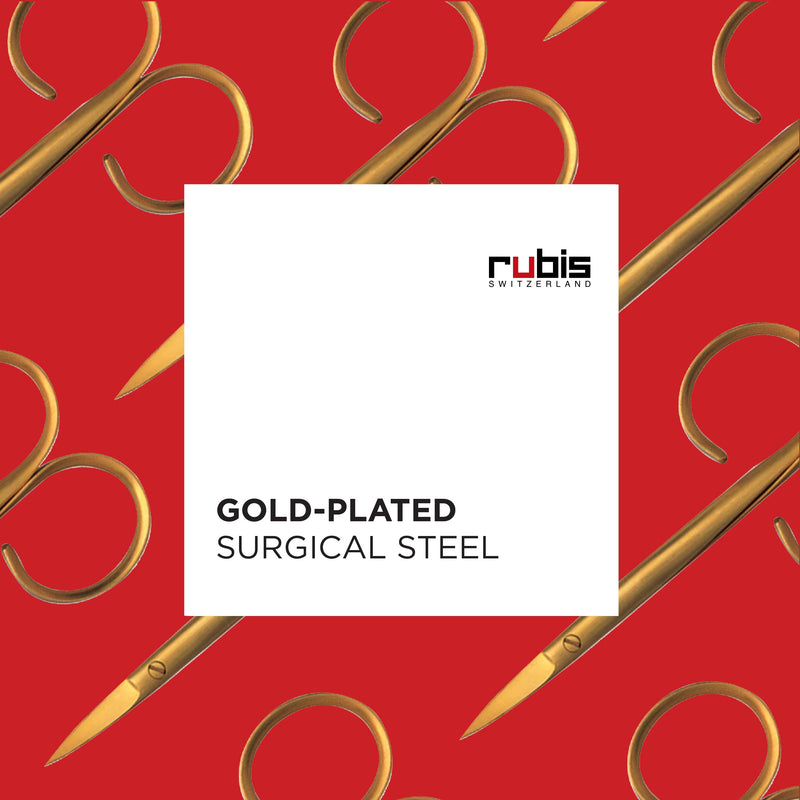 Rubis Classic Stainless Steel Nail Scissors for Precise Fingernails, Cuticles, and Eyebrows, 1F004, Gold,Rubis Switzerland Swiss Made World Renowned Precision - BeesActive Australia