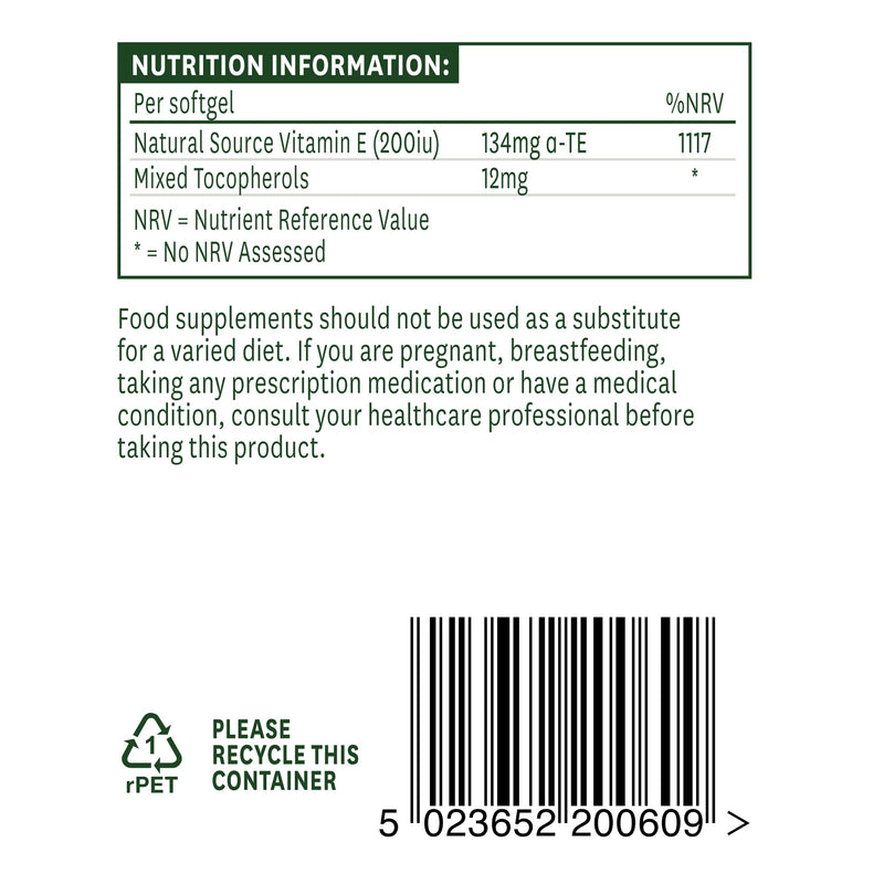 Natures Aid Vitamin E 200iu 60 Softgels (Natural Source Vitamin E, Protects Cells from Oxidative Stress, Made in the UK) - BeesActive Australia