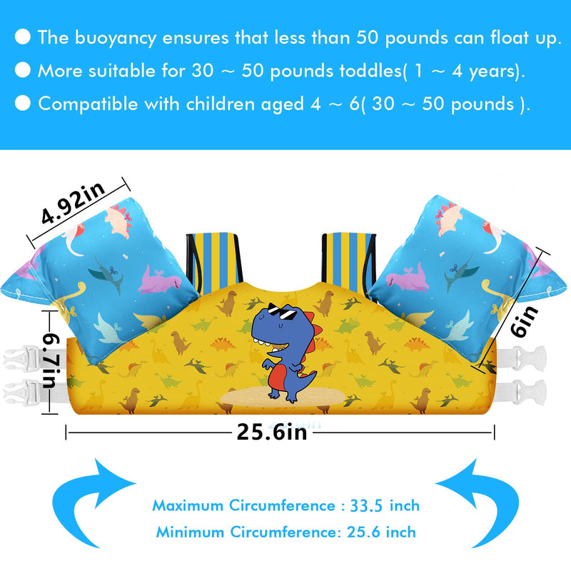 Chriffer Kids Swim Vest Life Jacket for 22-66 Pounds Boys and Girls, Toddler Floaties with Shoulder Harness Arm Wings for 3,4,5,6,7 Years Old Baby Children Sea Beach Pool D-Cute Dinosaur - BeesActive Australia