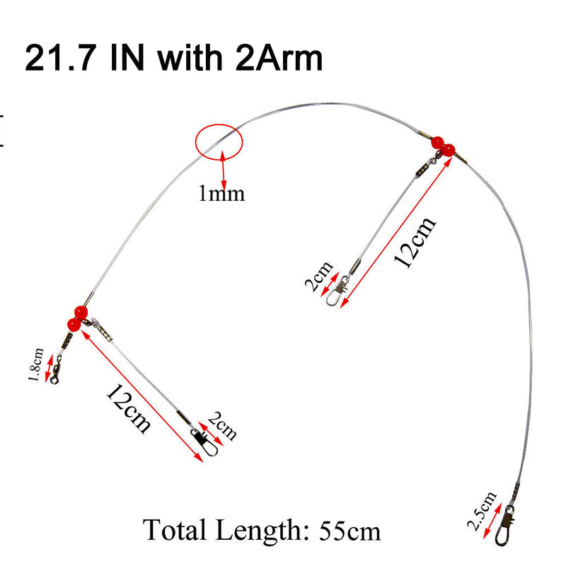 [AUSTRALIA] - Shaddock Fishing 12pcs/Bags White Nylon Fishing Wire Leader Rigs Trace with Swivels,Snaps,Beads, Arms Fishing Lures Tackle Leader Rigging 13.8inch with 1 Arm 