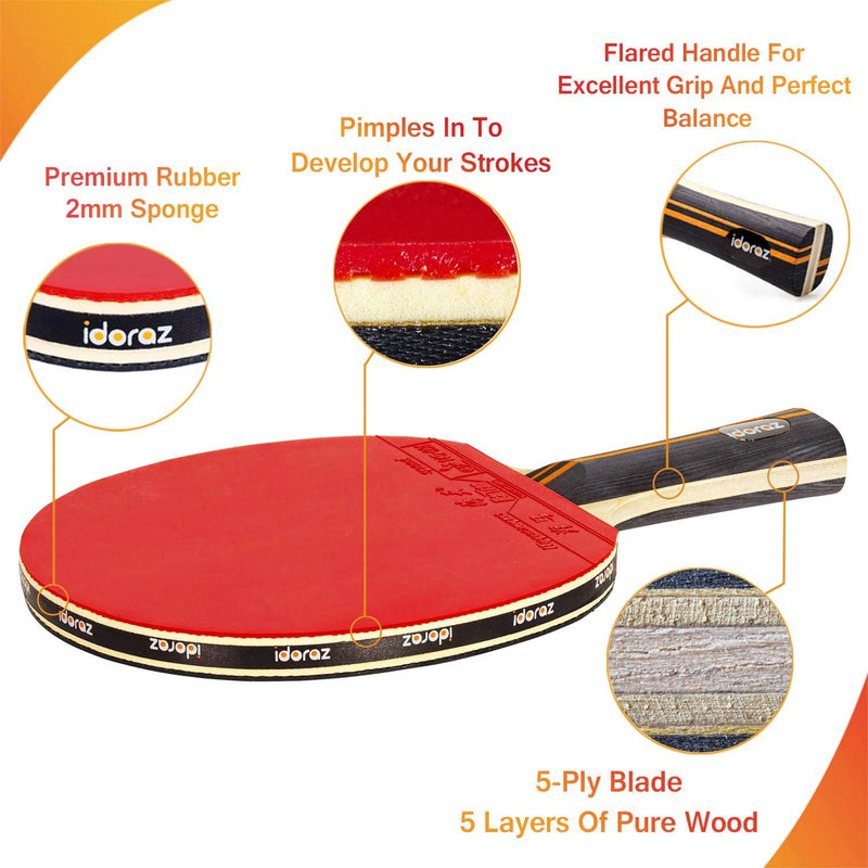 [AUSTRALIA] - Idoraz Table Tennis Paddle Professional Racket - Ping Pong Racket with Carrying Case – ITTF Approved Rubber for Tournament Play Single Paddle 