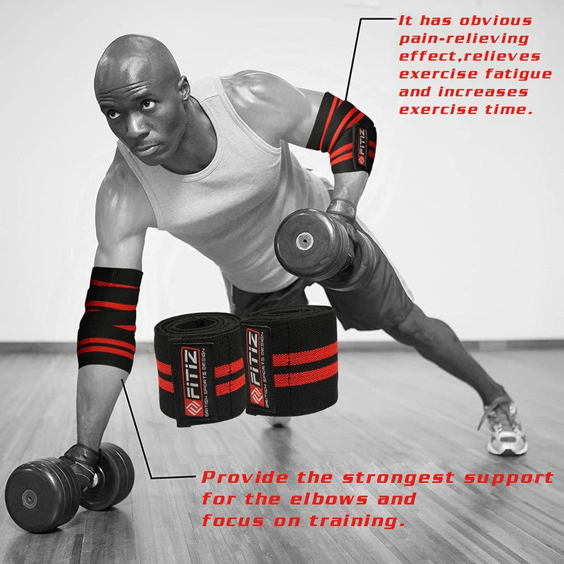 FITIZ Elbow Sleeve Wraps-Elbow Straps Brace For Support & Compression for Weightlifting (Black) Black - BeesActive Australia
