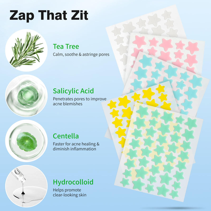 QUSTERE Pimple Patches for Face, Hydrocolloid Acne Patches, Cute Star Zit Covers, Colorful Spot Stickers with Tea Tree, Salicylic Acid & Cica Oil| 3 Sizes (10mm, 12mm & 14mm) |200 Count 200pcs - BeesActive Australia