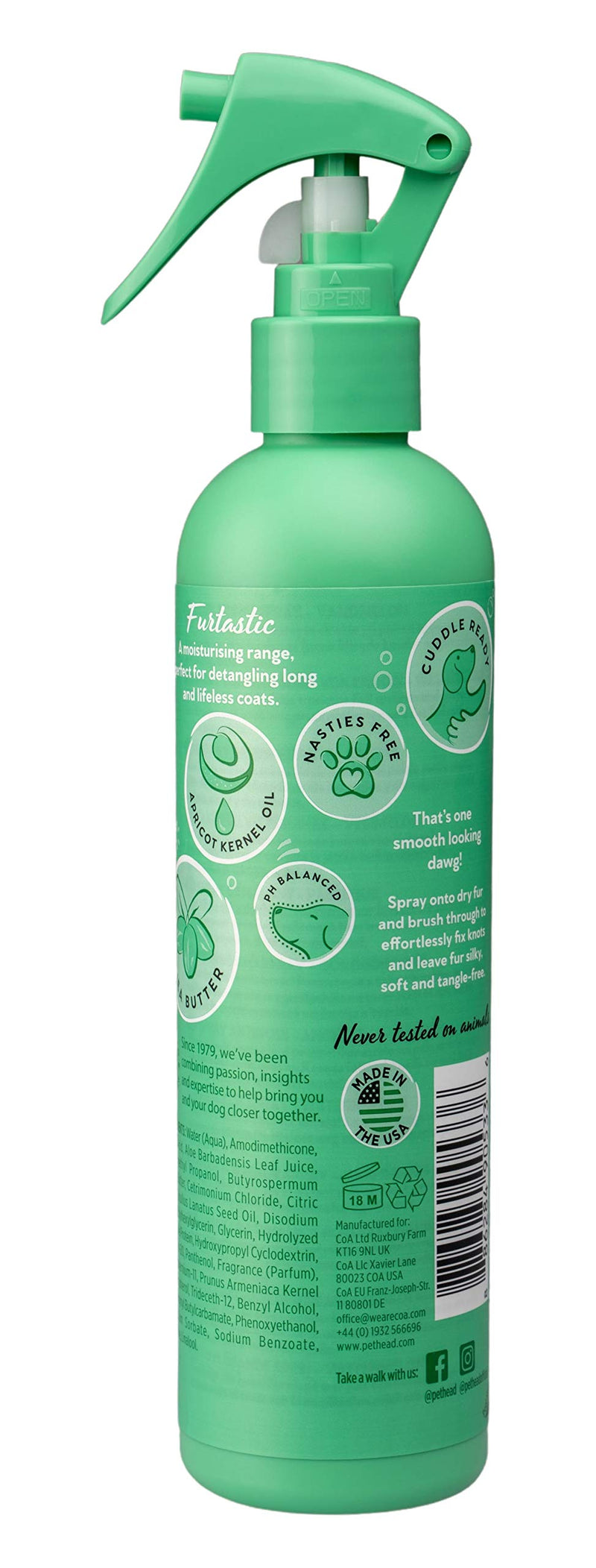 PET Head Dog Spray 300ml, Furtastic, Watermelon Scent, Knot Detangler, Best Pet Spray for Smelly Dogs, Care for Long, Tangly Curls & Coats, Professional Waterless Grooming, Gentle Formula for Puppies - BeesActive Australia