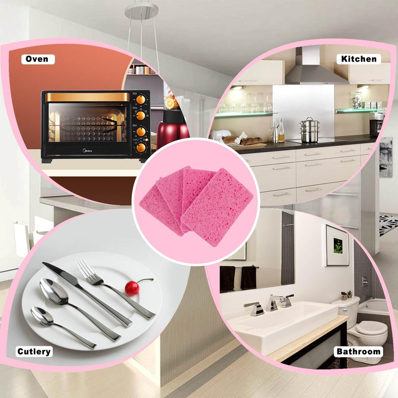 Large Compressed Cellulose Sponges 8 Pack, Natural Pop Up Sponges, Zero-Waste & Plastic Free Biodegradable Sponges, Scratch-Free Cleaning Sponge, Can Be Cut Pink - BeesActive Australia