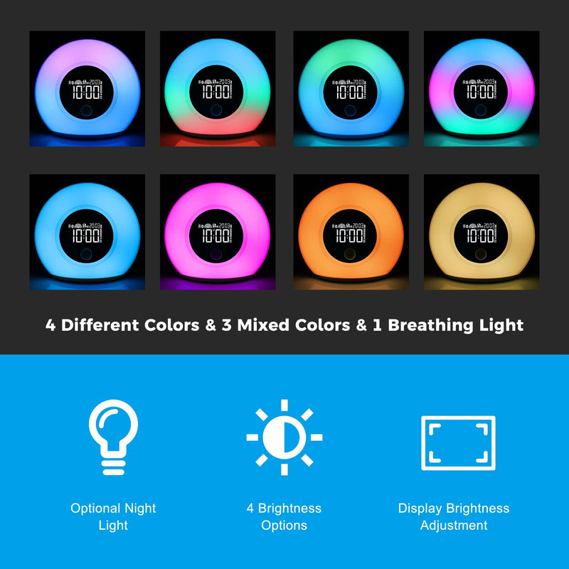 Uplayteck Wake-Up Light Alarm Clocks - Kids Night Light Alarm Clocks with Bluetooth Speaker, 8 Colorful Lights, 4 Brightness Levels, Snooze Function, Bedside Alarm Clock for Adults Kids Teens Bedrooms SG1 - BeesActive Australia