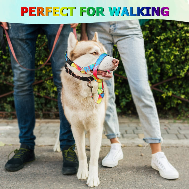 Dog Head Collar, No Pull Rainbow Head Halter for Heavy Pullers, Effective Padded Head Harness Stops Pulling on Leash for Walking Small Medium Large Dogs L Fantasy Rainbow - BeesActive Australia