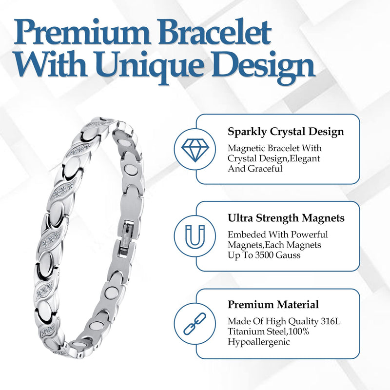 Jecanori Titanium Steel Magnetic Bracelets for Women, Women Magnetic Wristband and Magnetic Rings with Ultra Strength Magnets,Brazaletes with Removal Tool and Jewelry Gift Box for Mother's Day A-silver - BeesActive Australia
