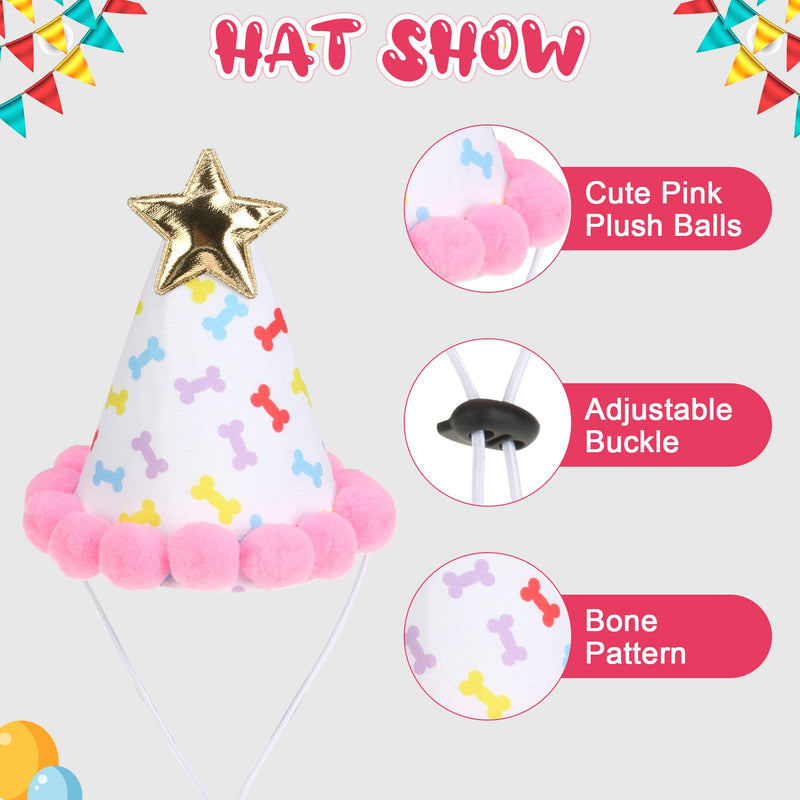EXPAWLORER Dog Birthday Party Supplies - Cute Dog Birthday Hat, Birthday Bandana Scarf, Festive Birthday Cake Dog Squeaky Chew Toy, Dog Themed Birthday Party Supplies Gift Pink - BeesActive Australia