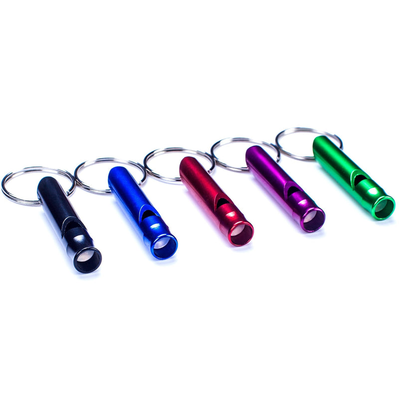 HWYDTGS 5pcs Hiking Camping Survival Aluminum Whistle with Key Chain Emergency Whistles of Multiple Colors Black/Blue/Red/Purple/Green - BeesActive Australia
