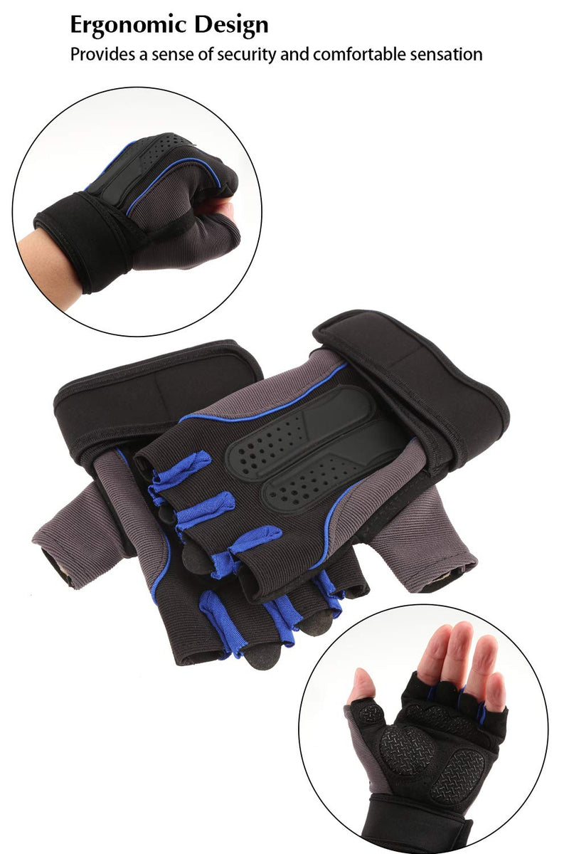 [AUSTRALIA] - Weight Lifting Workout Gloves for Women Men Half-Finger Fitness Pull Ups Sports Training Glove with Lengthened Wrist Wrist Support XL for 8.7"-9.5" Palm 