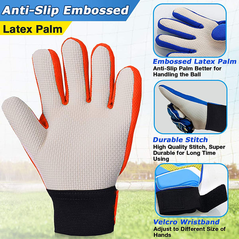 Jalunth Goalkeeper Goalie Soccer Gloves - Kids & Youth Football Goal Keeper Gloves with Embossed Anti-Slip Latex Palm and Soft PU Hand Back Orange 6 - BeesActive Australia
