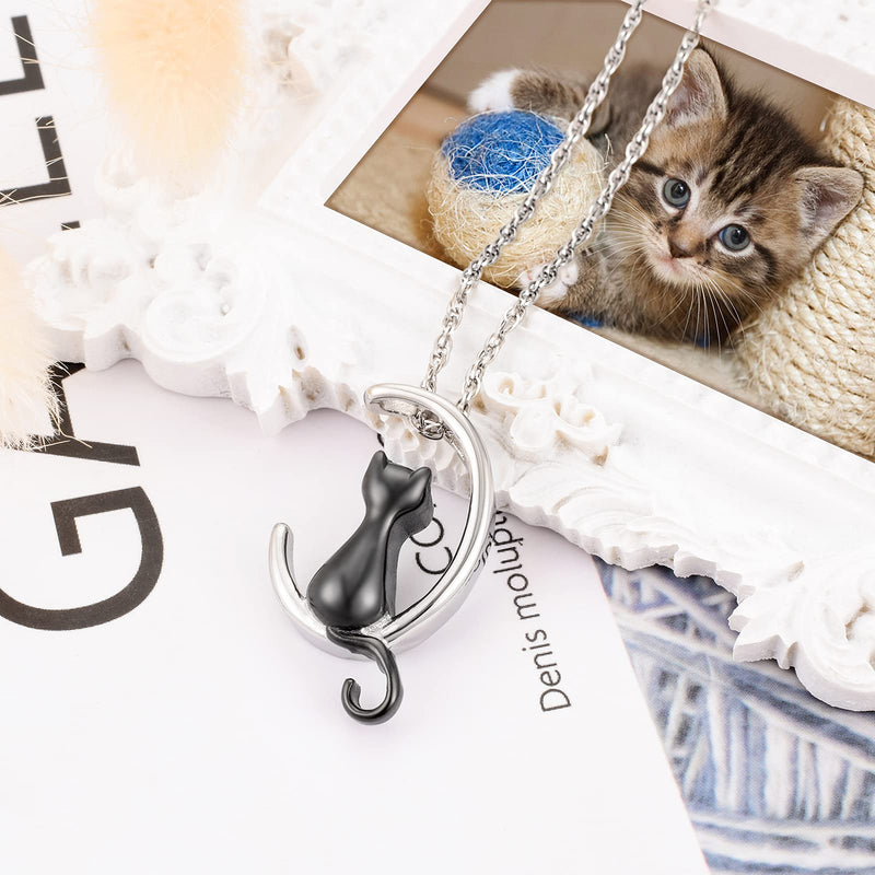 XIUDA Cat Ash Necklace Urn Necklace for Ashes Moon Cremation Necklace Memorial Cremation Jewelry for Pet Ashes Black-Cat - BeesActive Australia