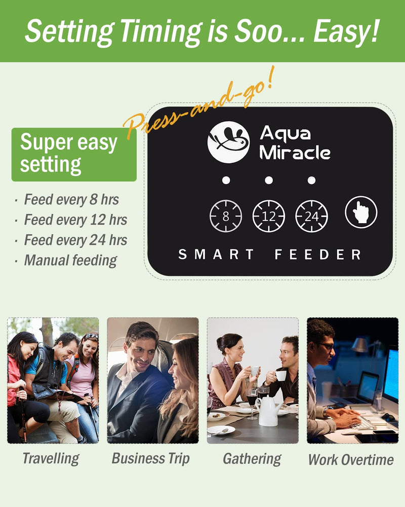 AquaMiracle Automatic Fish Feeder for Aquarium,Fish Feeder Automatic Dispenser with Timer Fish Food Timer Fish Food Vacation Feeder Auto Fish Feeder,for Granule Flakes Pallets Strips,Volume Adjustable - BeesActive Australia