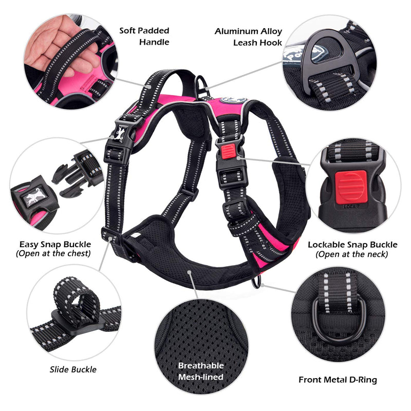 PoyPet No Pull Dog Harness, No Choke Front Lead Dog Reflective Harness, Adjustable Soft Padded Pet Vest with Easy Control Handle for Small to Large Dogs Medium Pink - BeesActive Australia