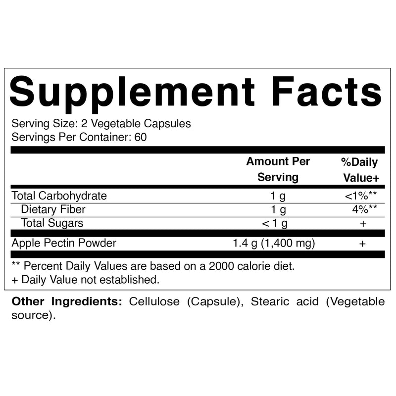 Vitamatic Apple Pectin 700 mg 120 Vegetarian Capsules - Dietary Fiber - Promotes Healthy Intestinal Health* - BeesActive Australia