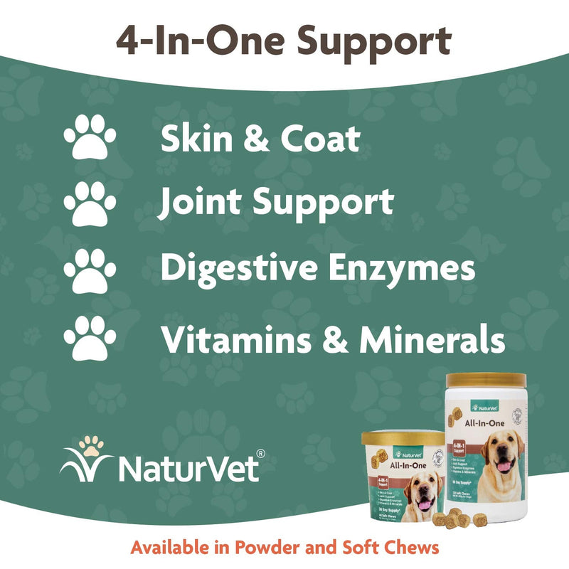 NaturVet All-in-One Dog Supplement - for Joint Support, Digestion, Skin, Coat Care – Dog Multivitamins with Minerals, Omega-3, 6, 9 – Wheat-Free Vitamins for Dogs – 13-Ounce Powder - BeesActive Australia