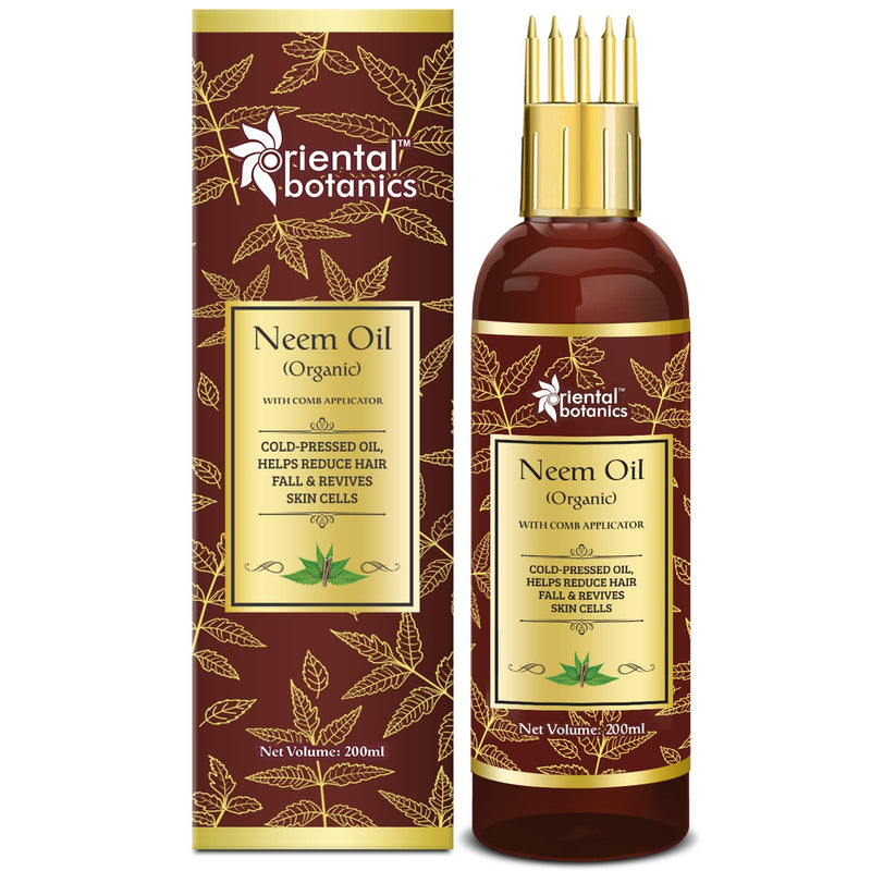 Oriental Botanics Organic Neem Oil 200ml for Hair and Skin Care - With Comb Applicator - Pure Oil with No Mineral Oil, Silicones - BeesActive Australia