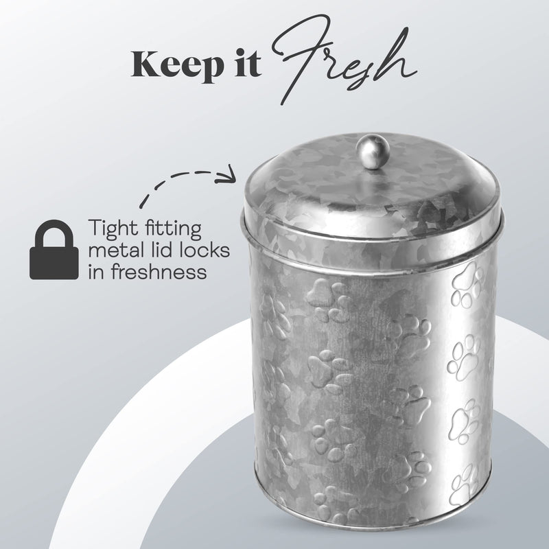 Amici Pet Puppy Paws Galvanized Metal Food Canister, Small, 64oz - BeesActive Australia