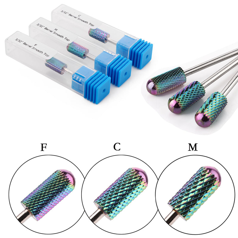 Makartt Tungsten Carbide Nail Drill Bits Set Safety Bits 3Pcs 3/32" Remove Gel Polish Dip Powder Nail Gel Drill Bit Professional Bits Tools Nail File Drill Bit Manicure Pedicure Color B-26 Blue - BeesActive Australia