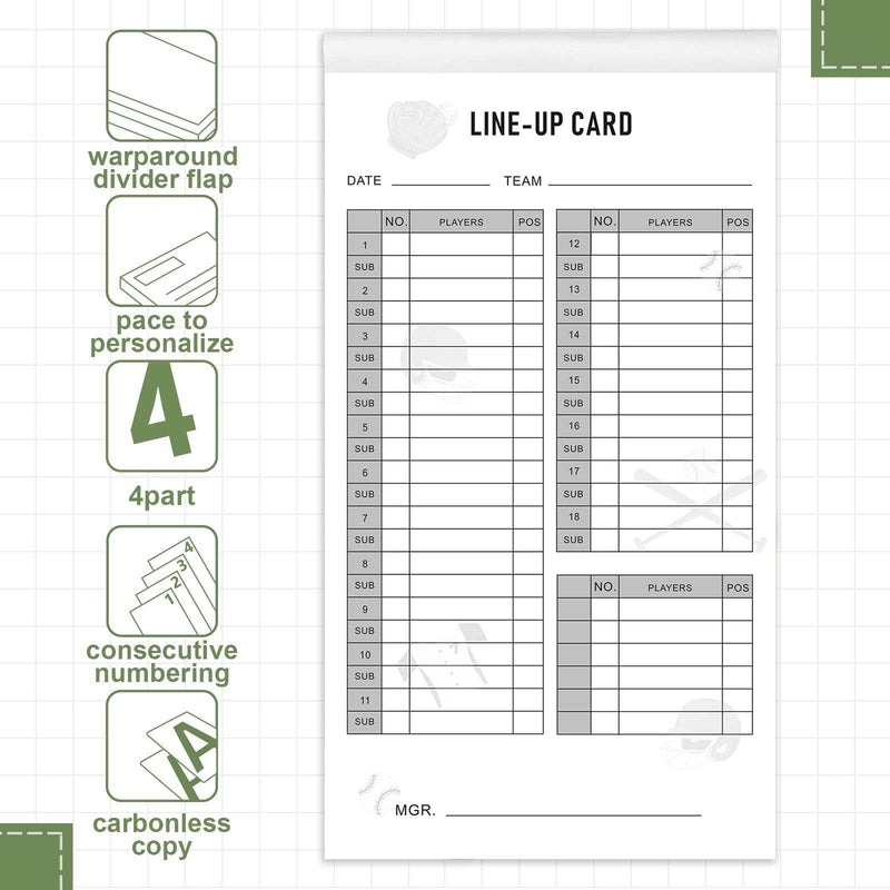 DTESL Baseball Softball Lineup Cards 30 Games, 4.53 x 7.87 Inch Lineup Sheet Games with 16 Player Roster Baseball Scorebook Coaching，4 Part Carbonless Copies,Softball Lineup Cards,Lineup Cards 50 - BeesActive Australia