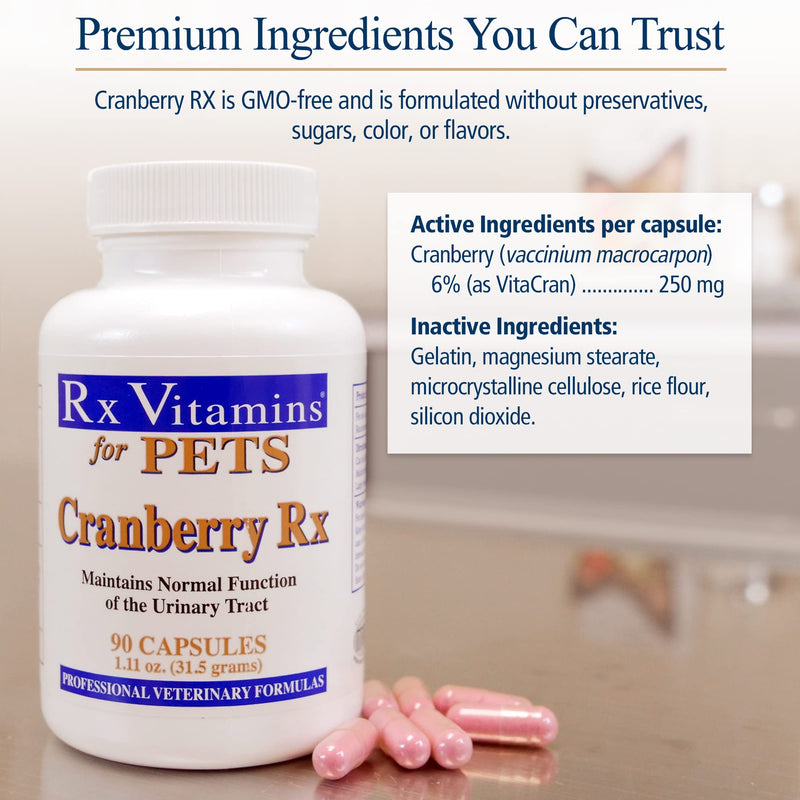 Rx Vitamins Cranberry Pills for Dogs - Cat Urinary Tract Medicine Support - UTI Treatment for Pets - Dog & Cat Urinary Relief Aid - 90 Cap. - BeesActive Australia