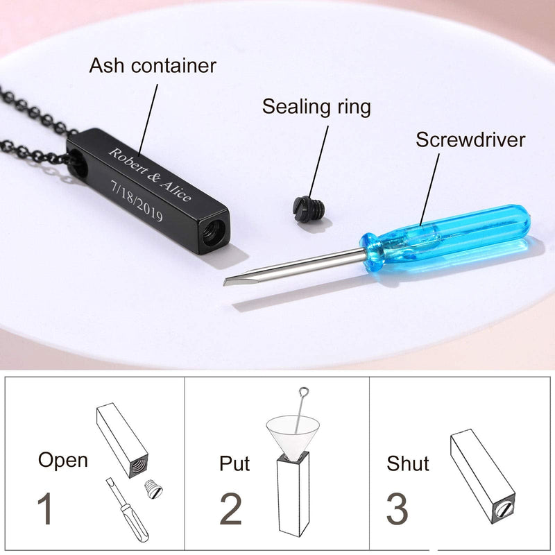 FindChic Personalized Urn Necklaces for Ashes Vertical Bar/Moon Cat/Sand Clock/Dog Claw Pendant Stainless Steel/18K Gold Plated/Black Waterproof Keepsake Cremation Jewelry with Funnel, with Gift Box 1. vertical bar (black) not customized - BeesActive Australia