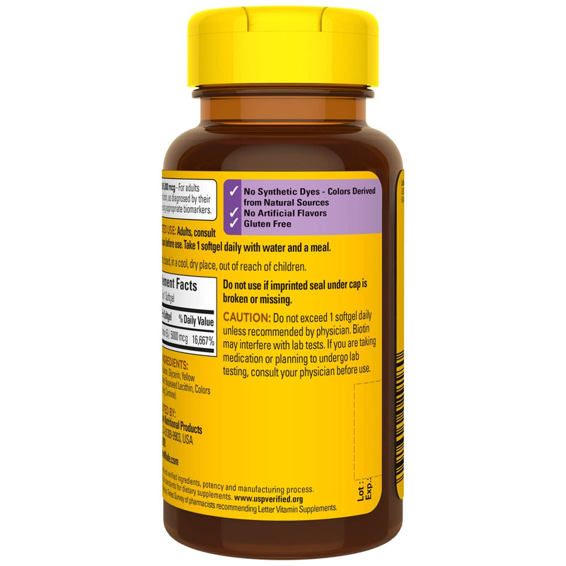 Nature Made Maximum Strength Biotin 5000 mcg Softgels, 120 Count Value Size for Supporting Healthy Hair, Skin and Nails 120 Count (Pack of 1) - BeesActive Australia