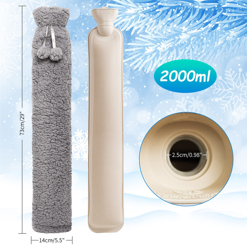 Long Hot Water Bottle with Cover UK, 2L Extra Large Hot Water Bottle Pouch for Body Waist Neck Back Shoulder Hand, 72cm Full Body Length Fluffy Hot Water Bag for Girls, Men, Adults (Gray) Gray Faux Lambswool - BeesActive Australia