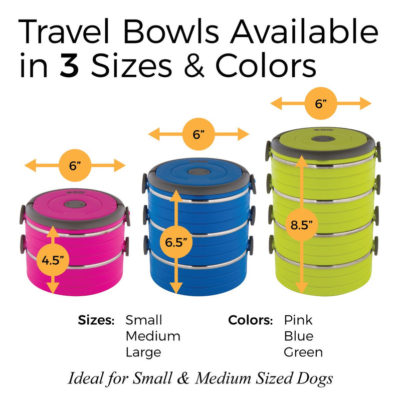 Travel Dog Bowls by Healthy Human | Stainless Steel Go Pet Bento Bowls | Stackable Dog Food Bowls | Leak Proof Portable Water Bowls | Sets of 2, 3 or 4 Bowls | Pink, Blue or Green 2 Bowl Set - BeesActive Australia
