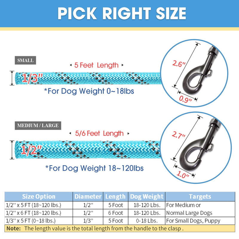 BAAPET 2 Packs 5/6 FT Dog Leash with Comfortable Padded Handle and Highly Reflective Threads Dog Leashes for Small Medium and Large Dogs 1/2'' x 5 FT (18~120 lbs.) Blue+Pink - BeesActive Australia