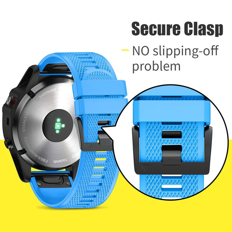 ANCOOL Compatible with Fenix 5 Band Easy Fit 22mm Width Soft Silicone Watch Strap Replacement for Fenix 5/Fenix 5 Plus/Forerunner 935/Approach S60/Quatix 5 - Blue - BeesActive Australia