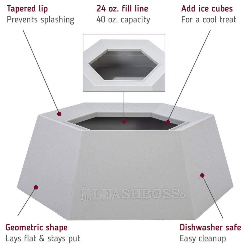 Leashboss Splashless Travel Dog Water Bowl - Large 40oz Capacity, No Spill Portable Silicone Car Dish Grey - BeesActive Australia