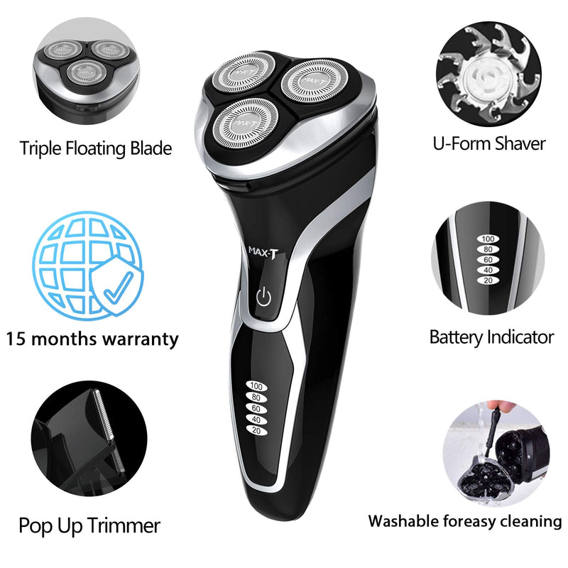 Electric Shaver for Men by MAX-T Series 3D ProSkin Rechargeable Wet Dry Electric Razor, Washable, Skin Protection, Cordless, Black - BeesActive Australia
