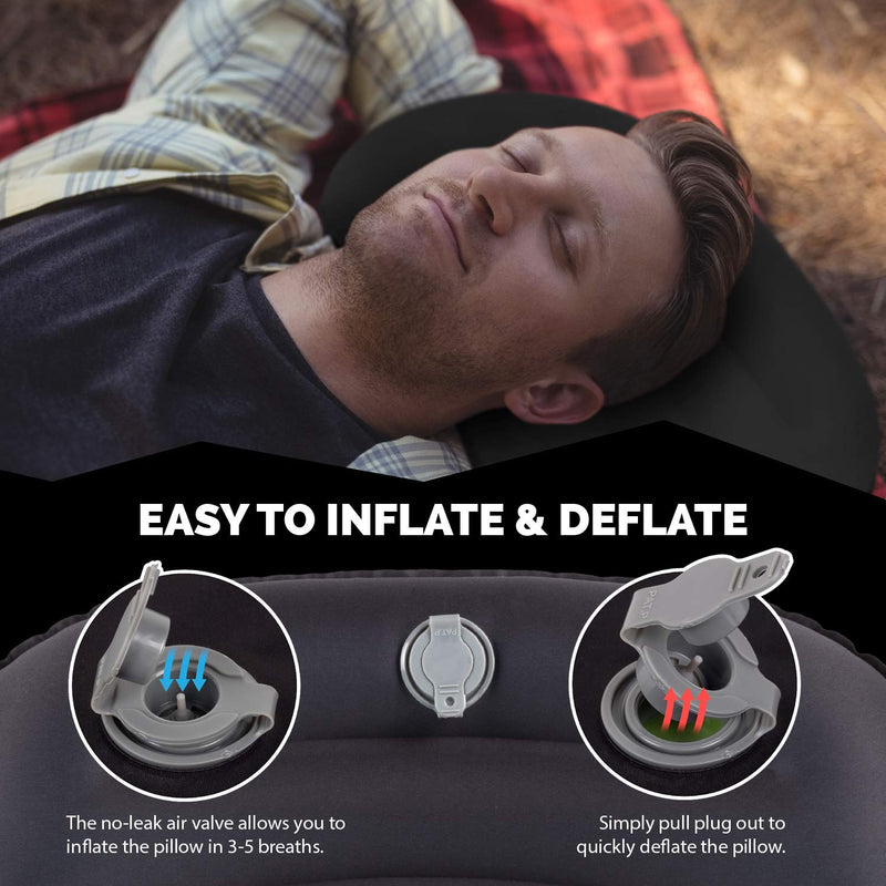 Rugged Camp Camping Pillow - Ultralight Inflatable Travel Pillows - Multiple Colors - Compressible, Lightweight, Ergonomic Neck & Lumbar Support - Perfect for Backpacking or Airplane Travel Black / Black - BeesActive Australia
