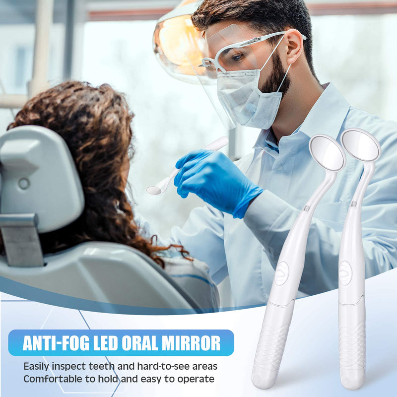 Dental Mirror Light Tooth Anti Fog Illuminated Tool Mouth Inspection with LED White Dental Mirror Oral Mirror with Battery for Dental Care - BeesActive Australia