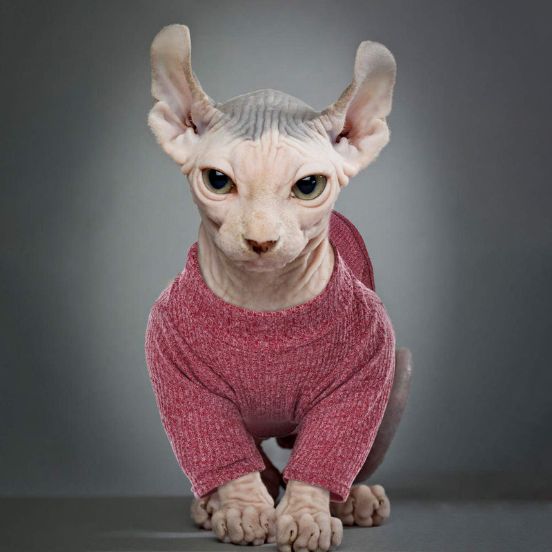DENTRUN Sphynx Hairless Cats Shirt, Pullover Kitten T-Shirts with Sleeves, Breathable Cat Wear Turtleneck Sweater, Adorable Hairless Cat's Clothes Vest Pajamas Jumpsuit for All Season X-Small Red - BeesActive Australia
