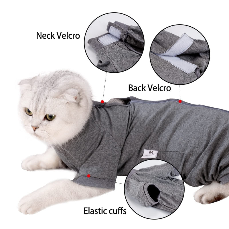 Cat Surgical Recovery Suit Professional for Male Female Dog Abdominal Wounds Cone E-Collar Alternative, Anti-Licking Or Skin Diseases Pet Surgical Recovery Pajama Suit, Soft Fabric Onesies for Cats L(Pack of 1) Grey - BeesActive Australia