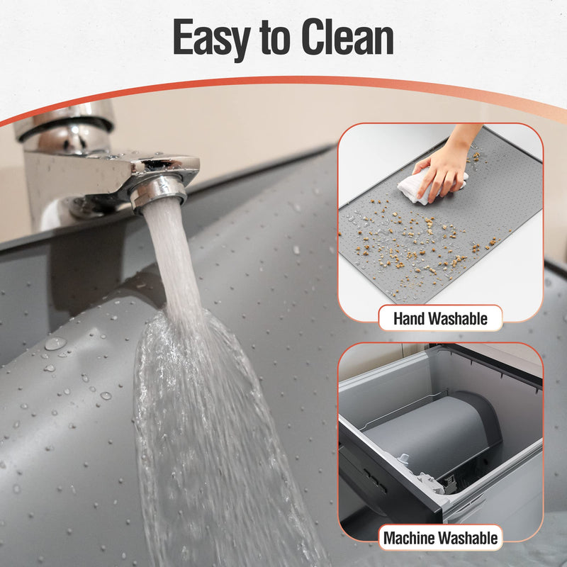 Conlun Silicone Dog Food Mat, Waterproof Rubber Pet Feeding Mat for Dog and Cat, Anti-Slip Dog Cat Bowl Mat with Raised Edge, Avoid Water Or Food Spilling Out, Dishwasher Safe Medium (18.5" x11.5") Grey - BeesActive Australia