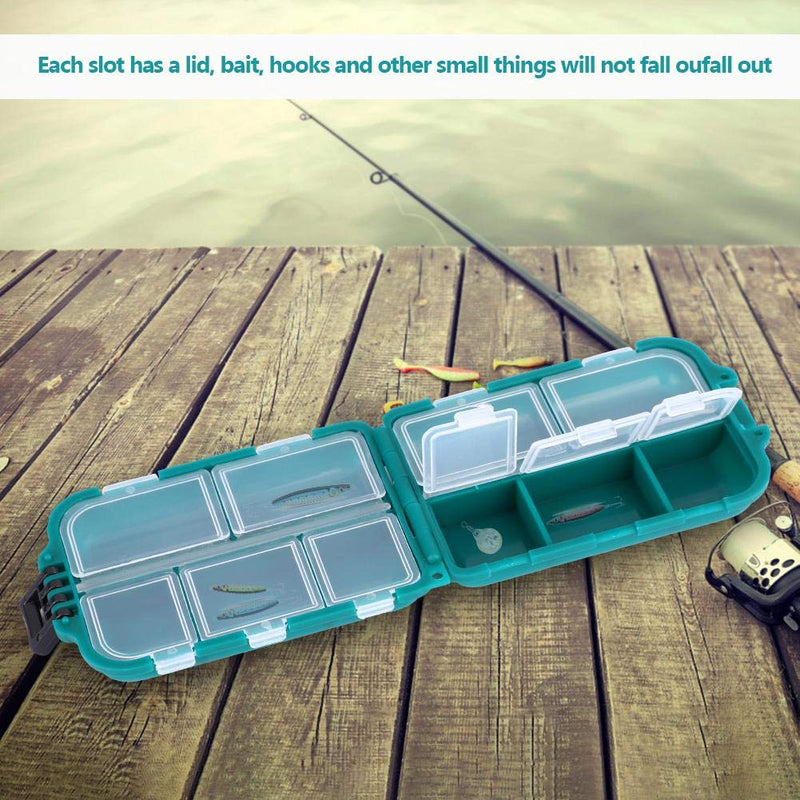 Fishing Lure Box Portable ABS + PP 10 Slots Double Layer Tackle Case Bait Holder Hooks Storage Green - BeesActive Australia