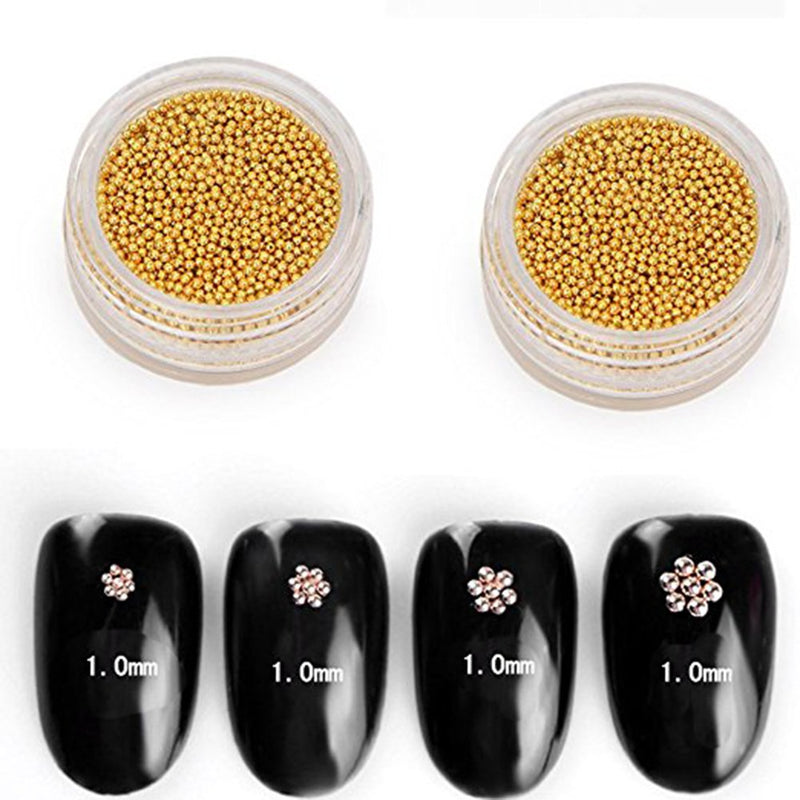 Minejin 3D Nail Art Gold Steel Ball Mini Beads Women Makeup Silver Studs Metal Tips 1mm 4 Boxes 4 Pots Mini Beads - BeesActive Australia