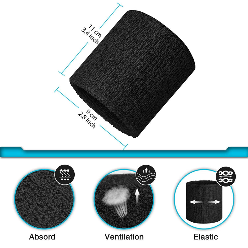 Tanluhu Sweatbands Sport Headbands/Wristbands for Working Out, Exercise, Tennis, Basketball, Running - Terry Cloth Athletic Sweat Cotton Headband Outdoor for Men & Women B-6-Black+White+Gray - BeesActive Australia