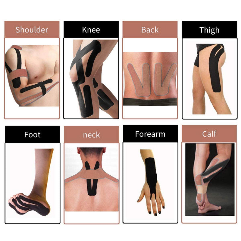 REFUN Kinesiology Tape Precut (4 Rolls Pack), Elastic Therapeutic Sports Tape for Knee Shoulder and Elbow, Pain Relief, Waterproof, Latex Free, 2" x 16.5 feet Per Roll, 20 Precut 10 Inch Strips Beige - BeesActive Australia