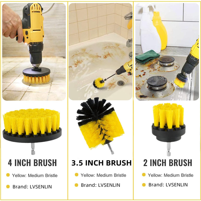 Drill Brush Attachment Set, 4pcs in Power Scrubber Brush with Drill Scrub Brush for Cleaning Showers, Tubs, Bathroom, Tile, Grout, Carpet(4 Pack) 4pcs Yellow - BeesActive Australia