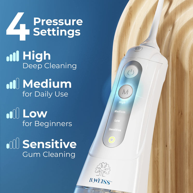 Water Dental Pick for Teeth: High-Power Cordless Water Flosser, Oral Irrigator, Water Jet for Plaque Removal, IPX7 Waterproof, Rechargeable, 4 Teeth Cleaning Modes with Sensitive Mode for Gentle Gums White - BeesActive Australia